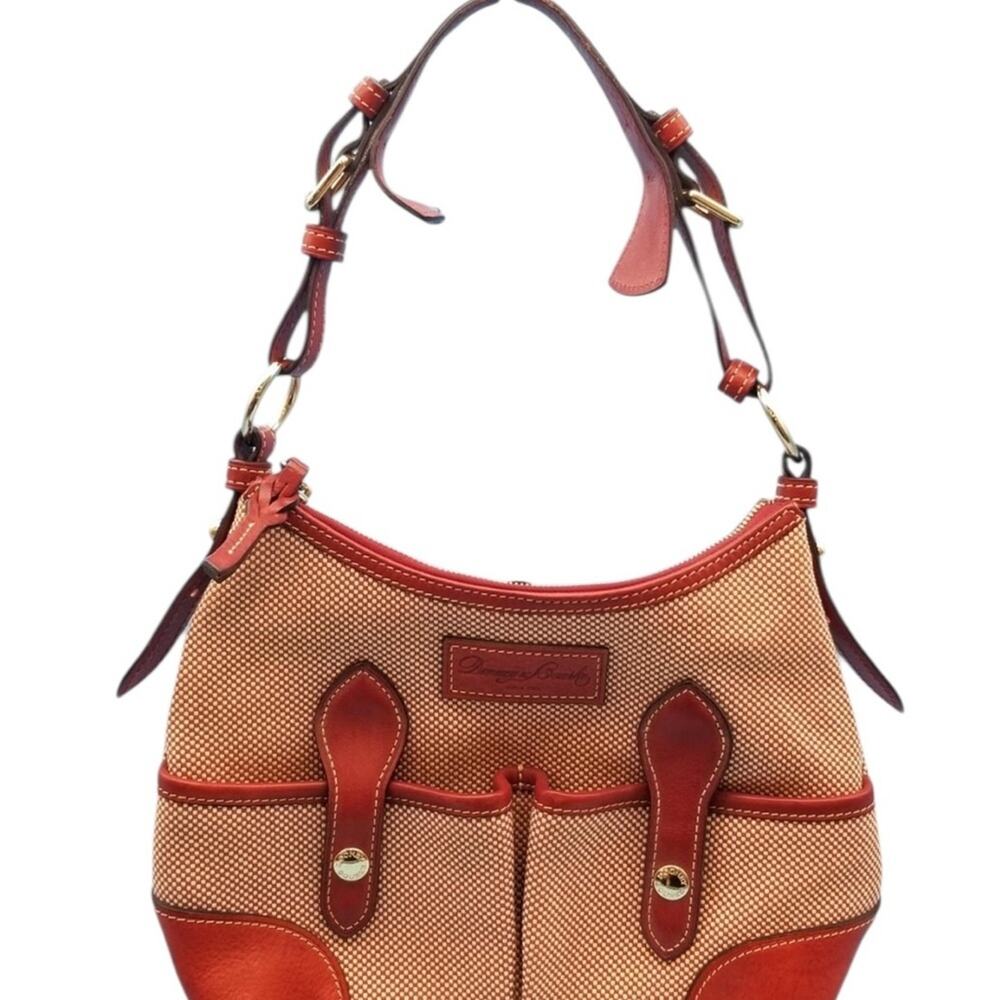 Dooney and Burke Tan and Rex/Orange Leather Women's Lucy Shoulder Bag